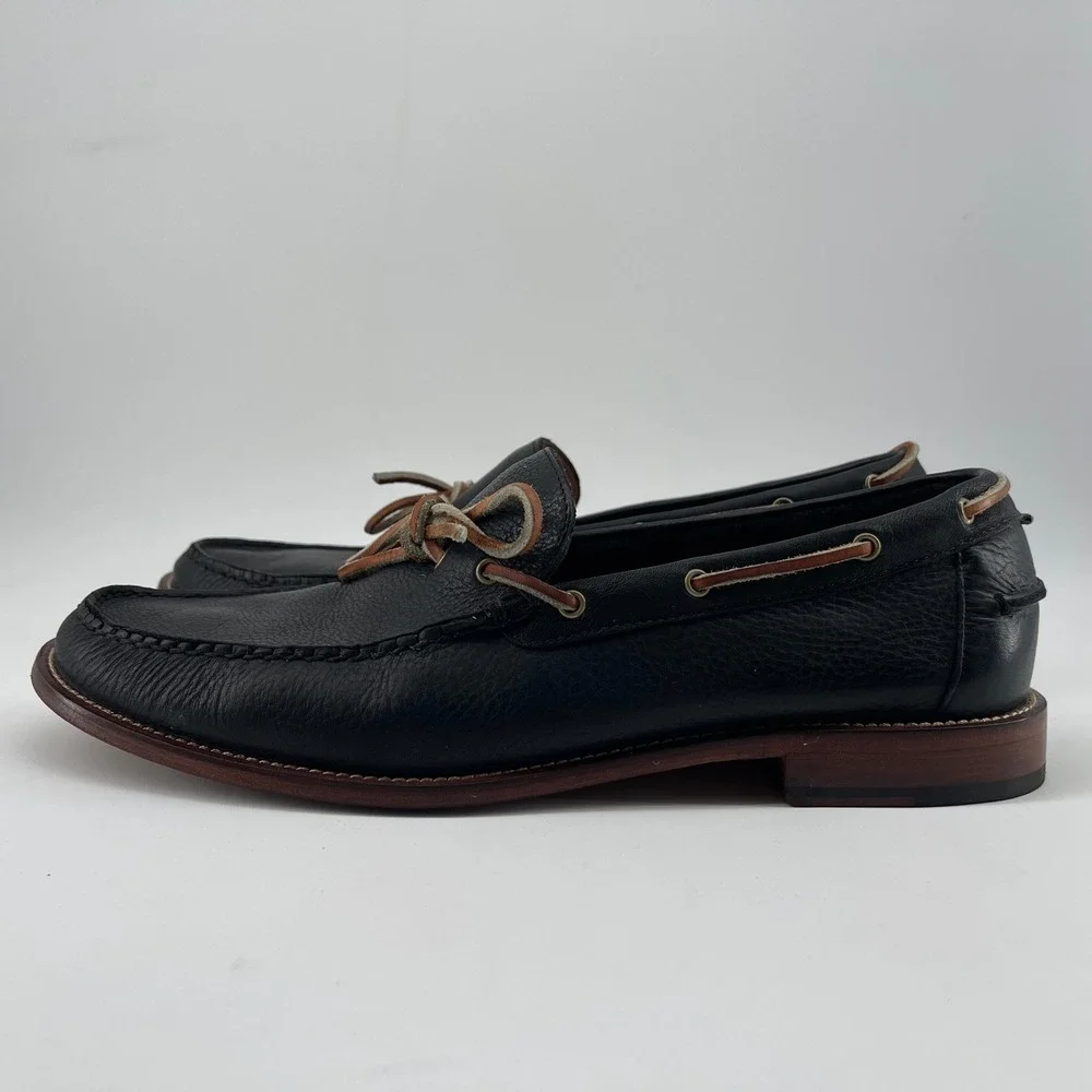 Todd Snyder Cole Haan Mens Black Pebbled Leather Boat Shoes Loafers Moc Toe 10